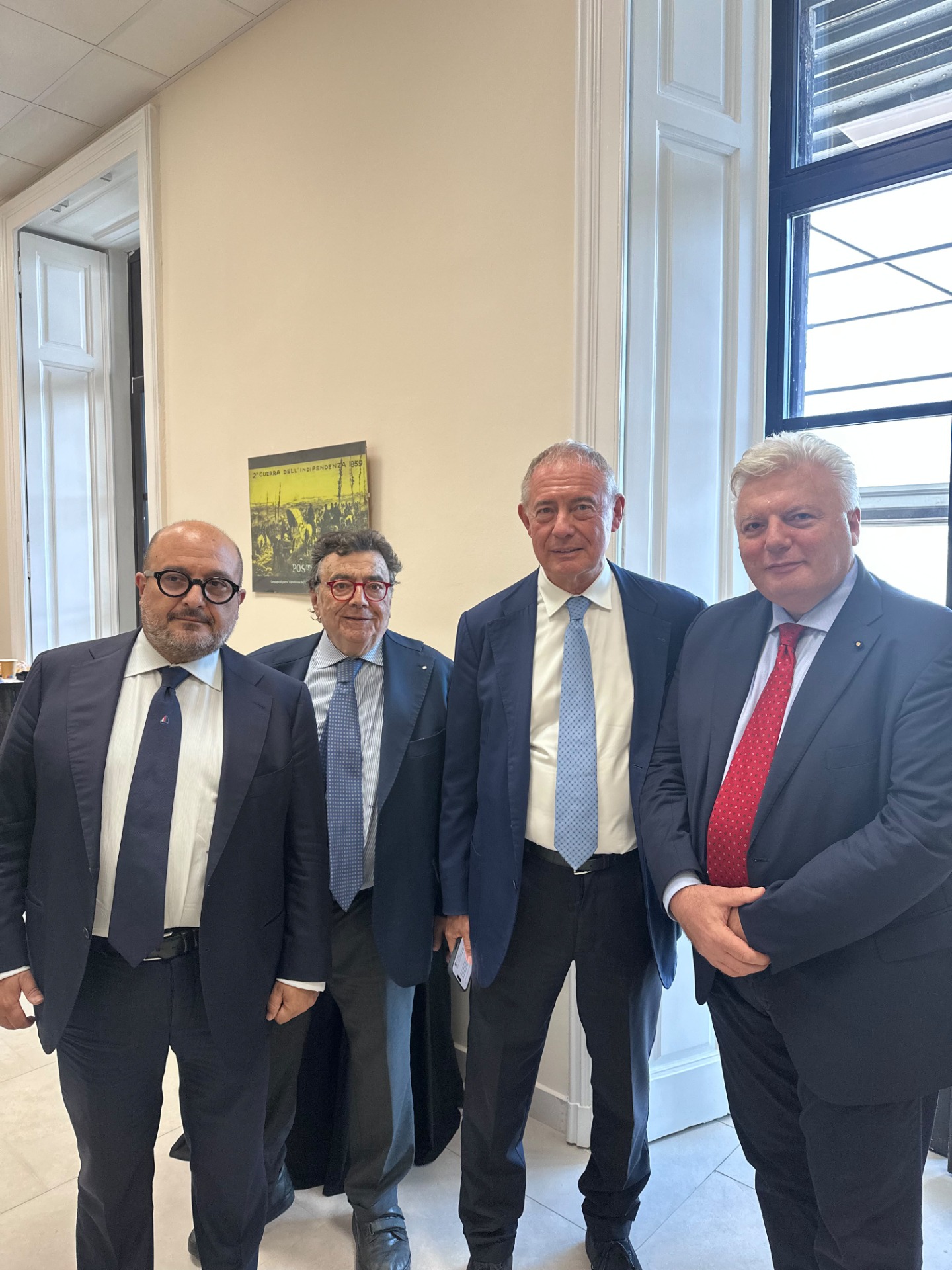 Luigi Carfora with Italian Minister Adolfo Urso, Gennaro Sangiuliano and Maurizio Maddaloni at the Casa del Made in Italy in Naples on 16 October 2026.
